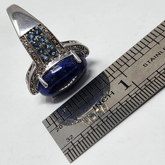 Vintage Lapis Lazuli Aquamarine Sterling Silver Size 10 Ring - Picture 9 of 12